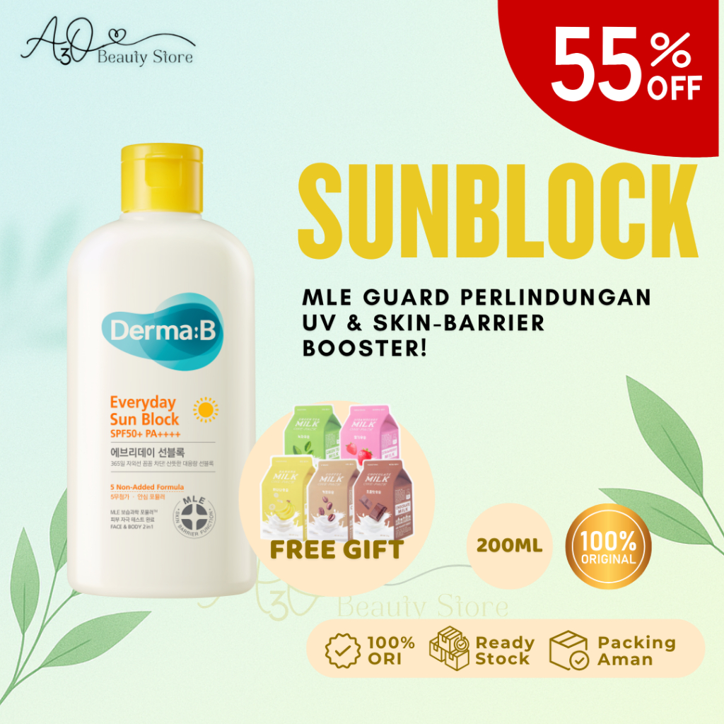 Jual Derma:B Everyday Sunblock SPF50+ PA++++ 200ml – Sunscreen Korea ...