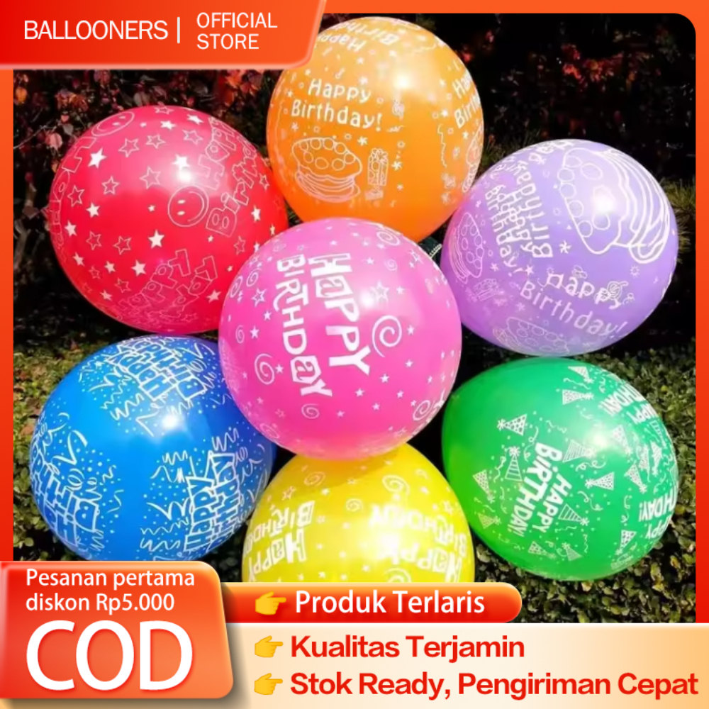 Balon Latex Happy Birthday / Balon Tulisan Happy Birthday isi 100 pcs ( 1 pack) latex HBD