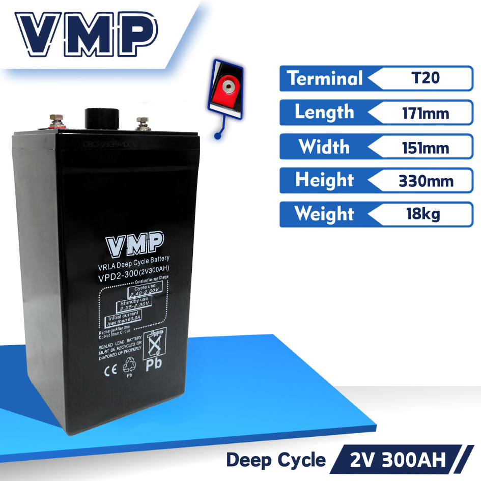Jual VMP VPD 2-300 2 VDC 300 AH Baterai Kering MF VRLA Deep Cycle UPS ...