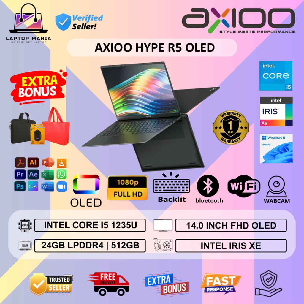 Jual Axioo Hype R3/R5 Oled Intel i5 1235U RAM 24GB 512GB SSD Full HD ...