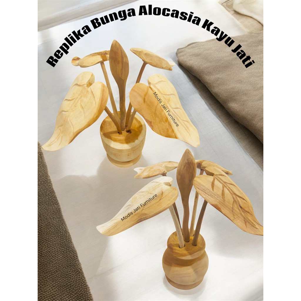 Jual REPLIKA BUNGA ALOCASIA KAYU JATI / BUNGA HIASAN MEJA | Shopee ...