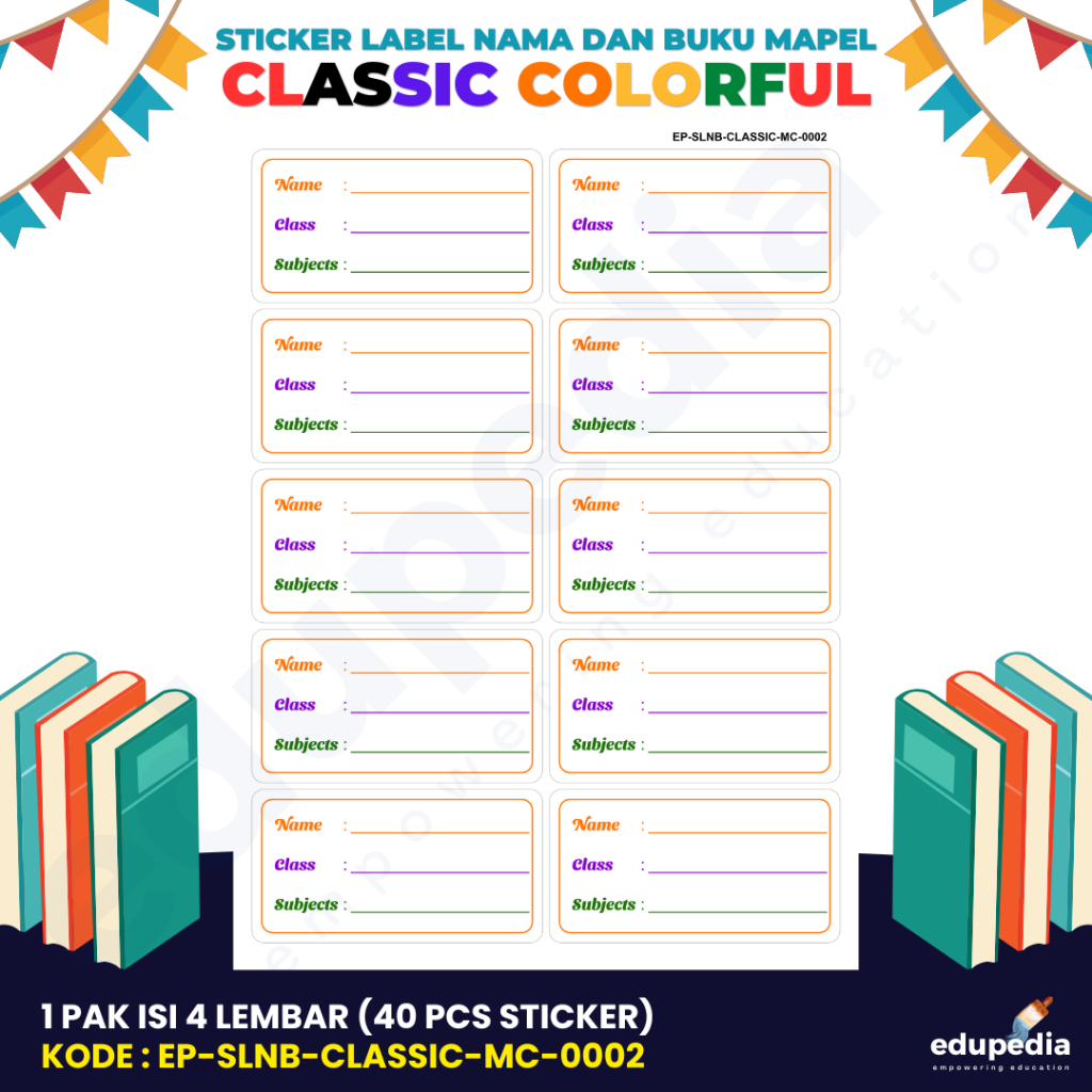 Jual Sticker Label Nama & Buku: CLASSIC COLORFUL. Stiker Mapel Simpel ...