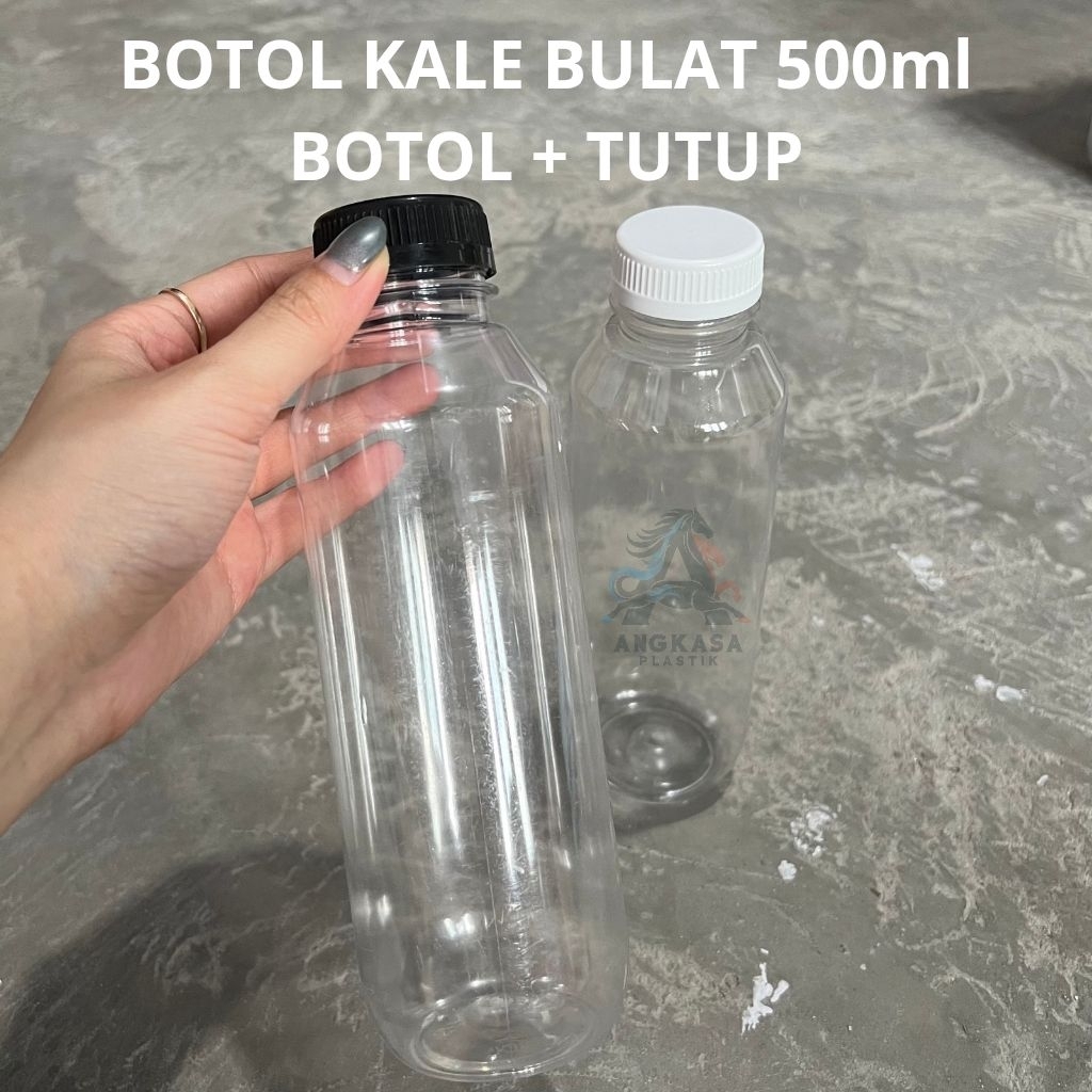 Jual KHUSUS INSTAN / botol kale bulat 500ml tebal hitam putih / botol ...