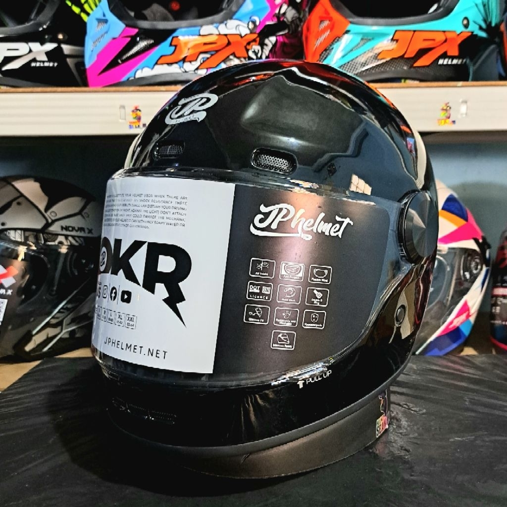 Jual HELM JPX JP ROKR SOLID SUPER BLACK FULL FACE ORIGINAL SNI DOT ...