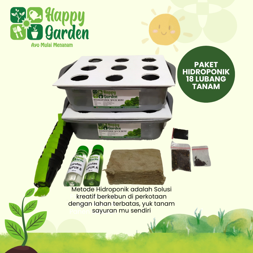 PAKET HIDROPONIK WICK 9 LUBANG 2 BAK LENGKAP PAKET HEMAT TERMASUK BENIH SAYUR DAN PUPUK PRAKTIS