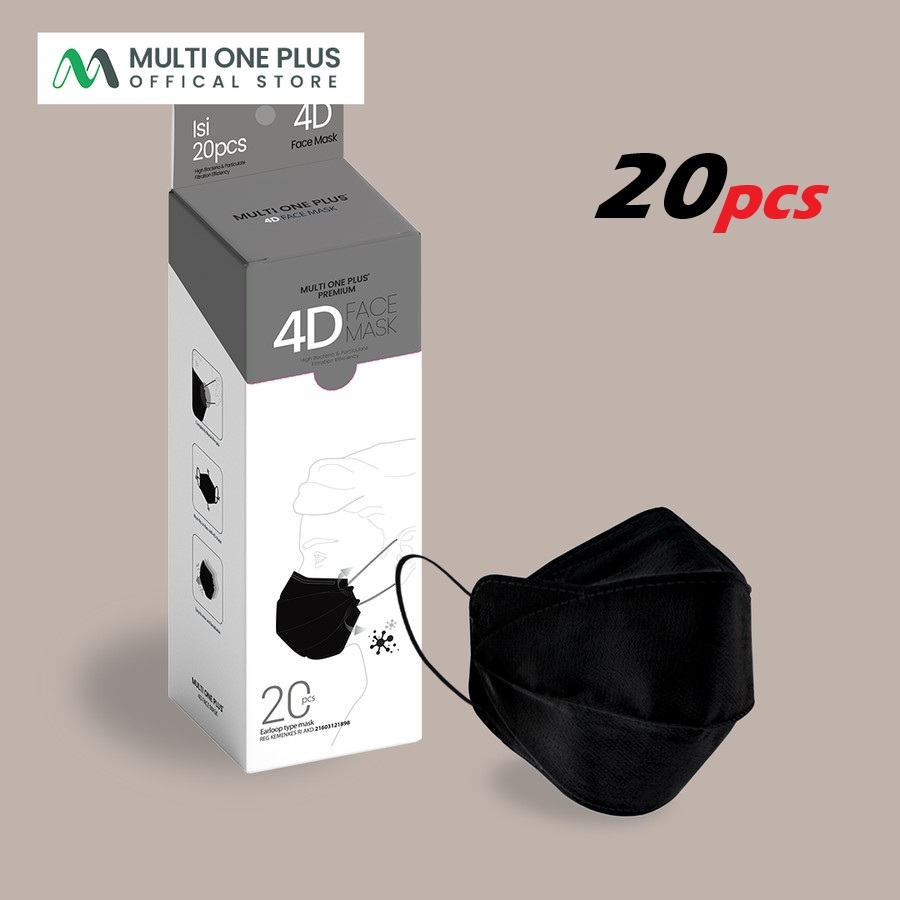 Jual Masker 4D Hitam Premium Multi One Plus 3 Ply – Isi 20 pcs | Shopee ...