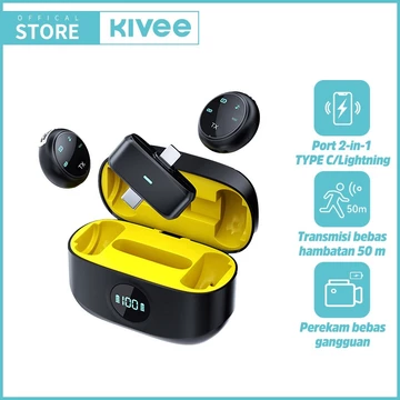 KIVEE Mic Wireless Clip On 2 In 1 KV UR37 Black Noise Cancelling Magnetik Kuat For Vlog Live