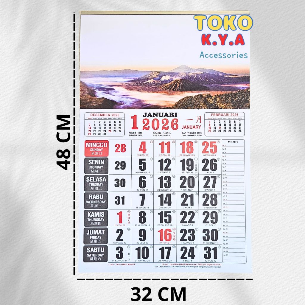 Jual KALENDER DINDING BULANAN KERTAS HVS MOTIF PEMANDANGAN TAHUN 2026