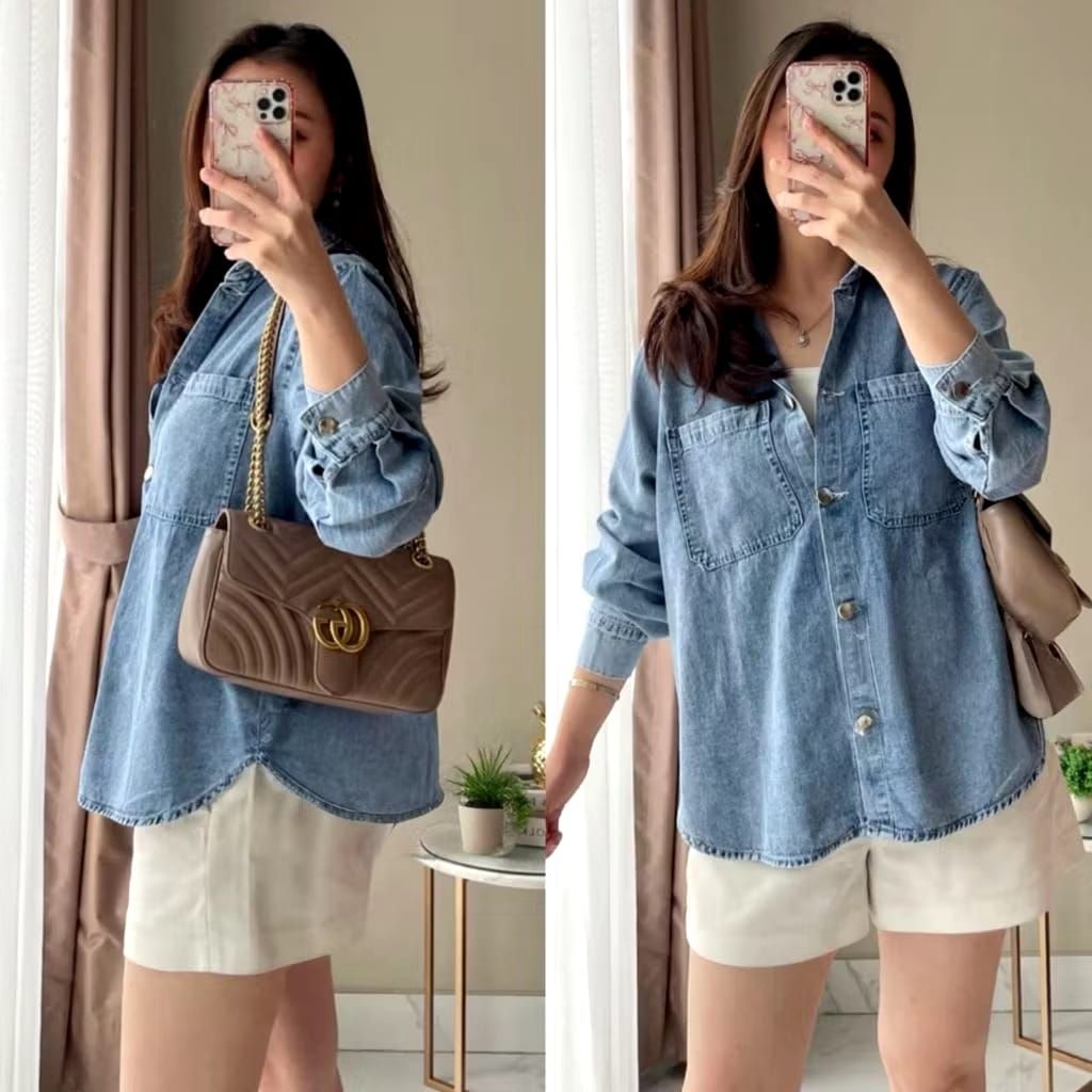 Jual BESTGIRL KEMEJA DENIM JEANS OVERSIZED MODEL KANCING SILVER ...
