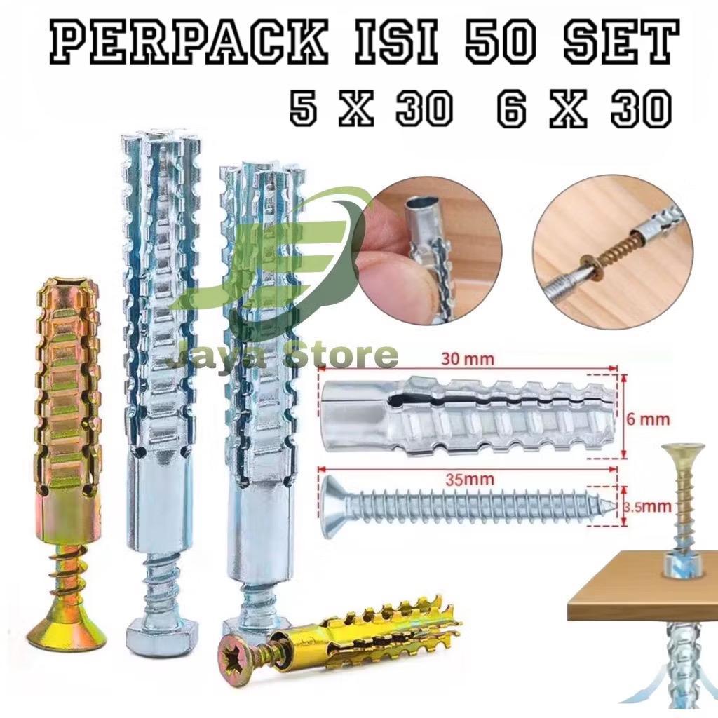 Jual Per Pack Isi 50 Set Angkur Baut Tembok 5x30mm 6x30mm Expansion ...