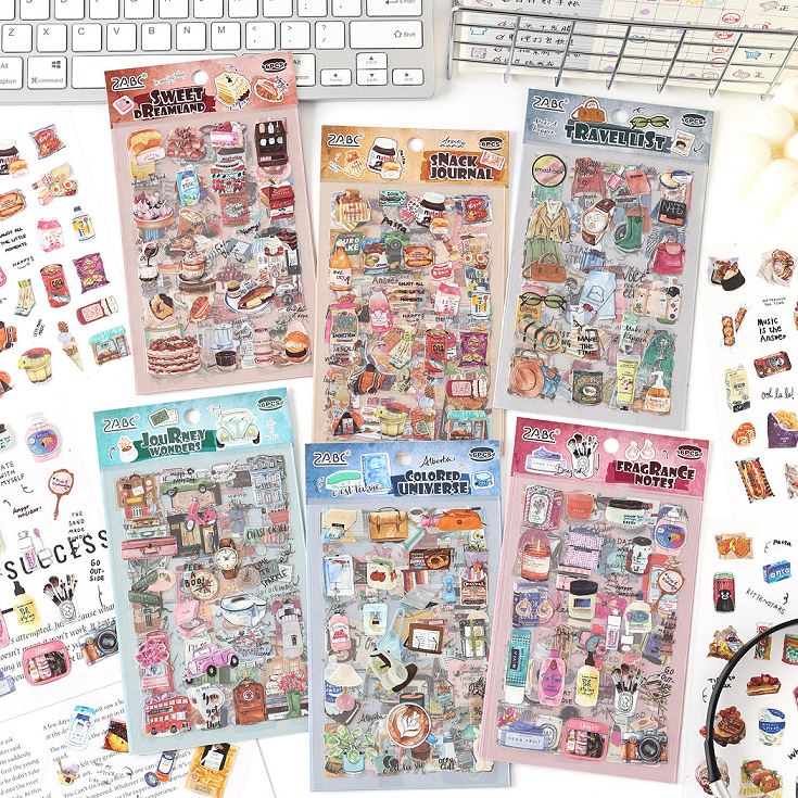 Jual [Artopia] 6 Lembar Sticker PET Ilustrasi Makanan Make Up Snack ...