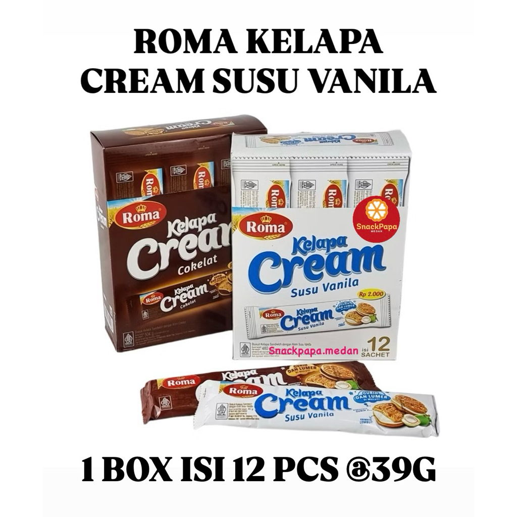 Jual ROMA KELAPA CREAM COKELAT | KELAPA CREAM SUSU VANILA [1 BOX ISI 12 ...