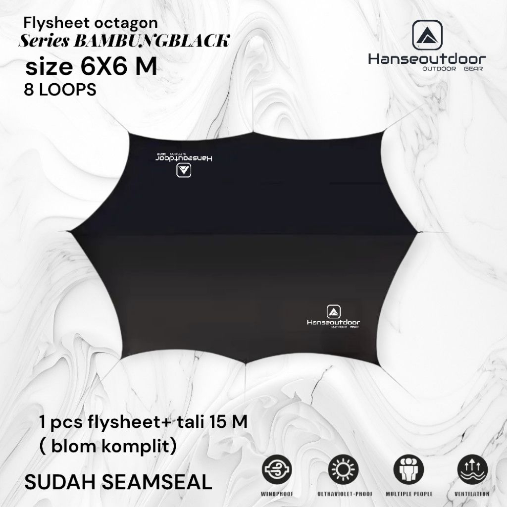 hanseoutdoor flysheet octagon 6x6 meter series BAMBUNGBLACK atap tenda camping outdoor