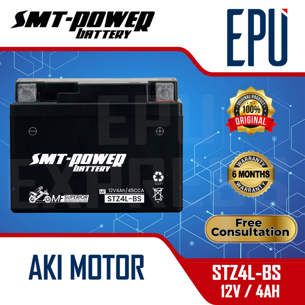 Aki Motor SMT Power 12V 4AH STZ 4L-BS Baterai Motor Aki Kering Accu Motor