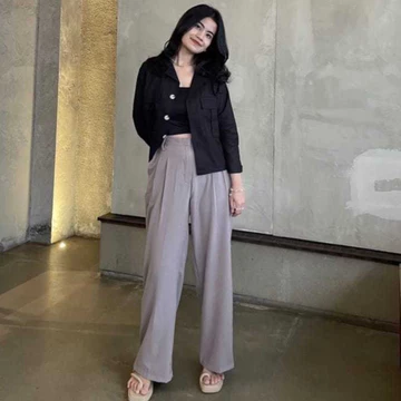 Celana Highwaist Loose Pants Trousers Celana Kerja Wanita Kantor Celana Anti Kusut Celana Kulot