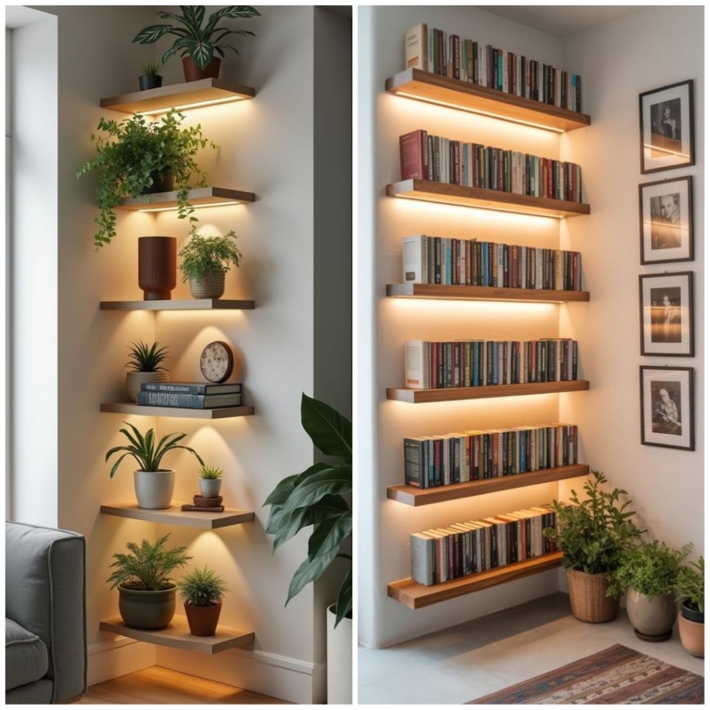 Jual Rak Ambalan Gantung Dinding Led Floating Wooden Shelf With Led ...