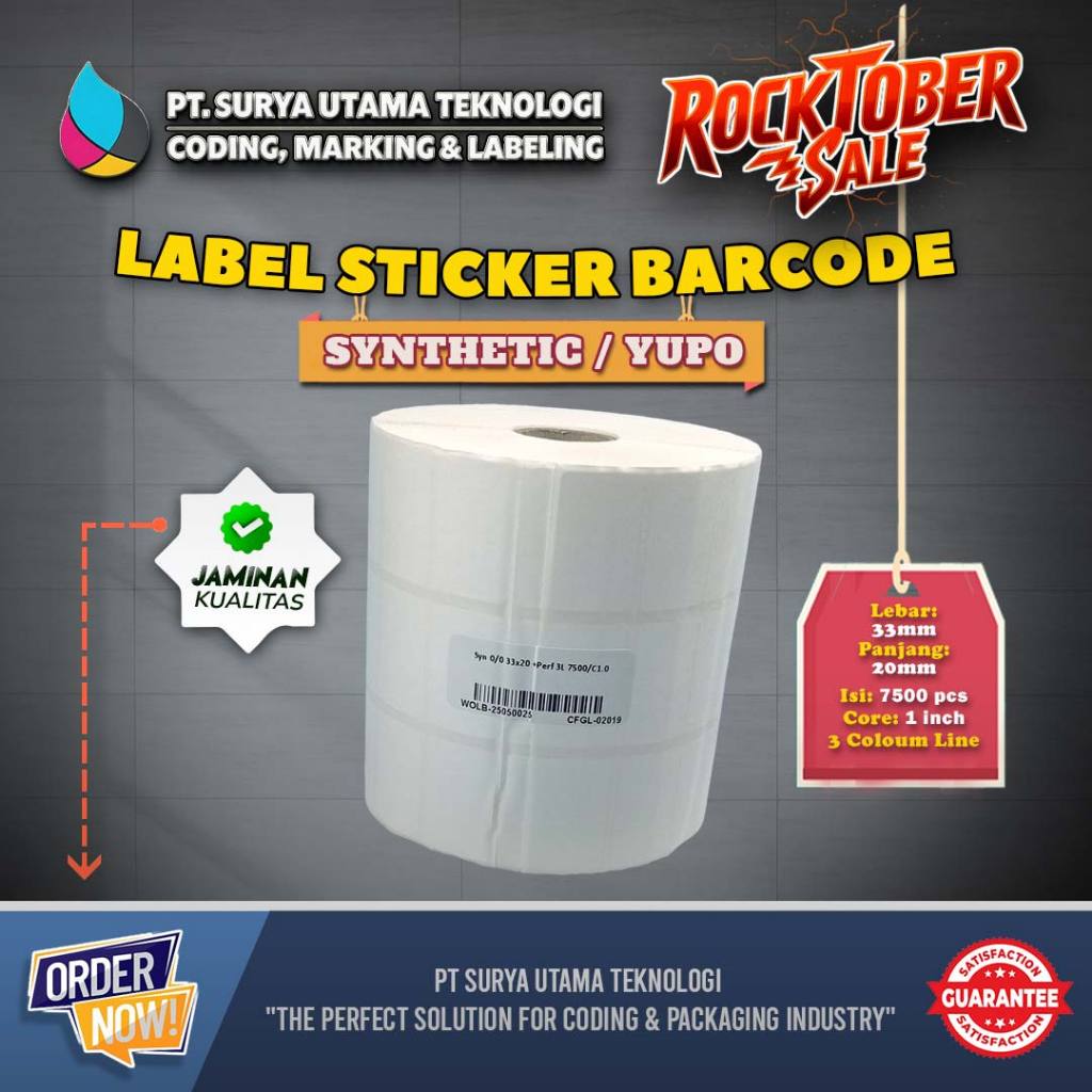 Jual Label Sticker Barcode Yupo 33mm X 20mm 2Line 7500 Pcs Per Roll ...