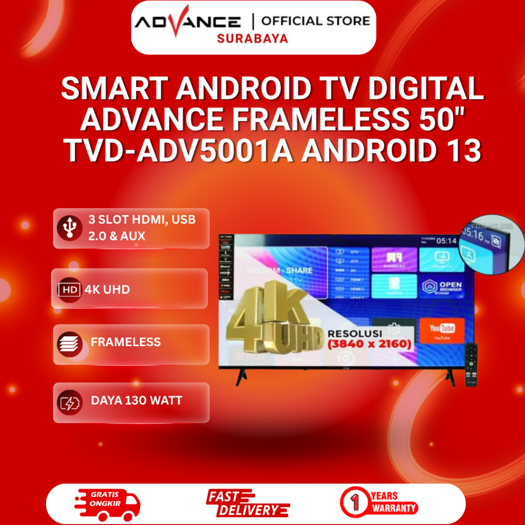 Jual [Free Packing Kayu] Smart Android TV Digital Advance Frameless 50 ...