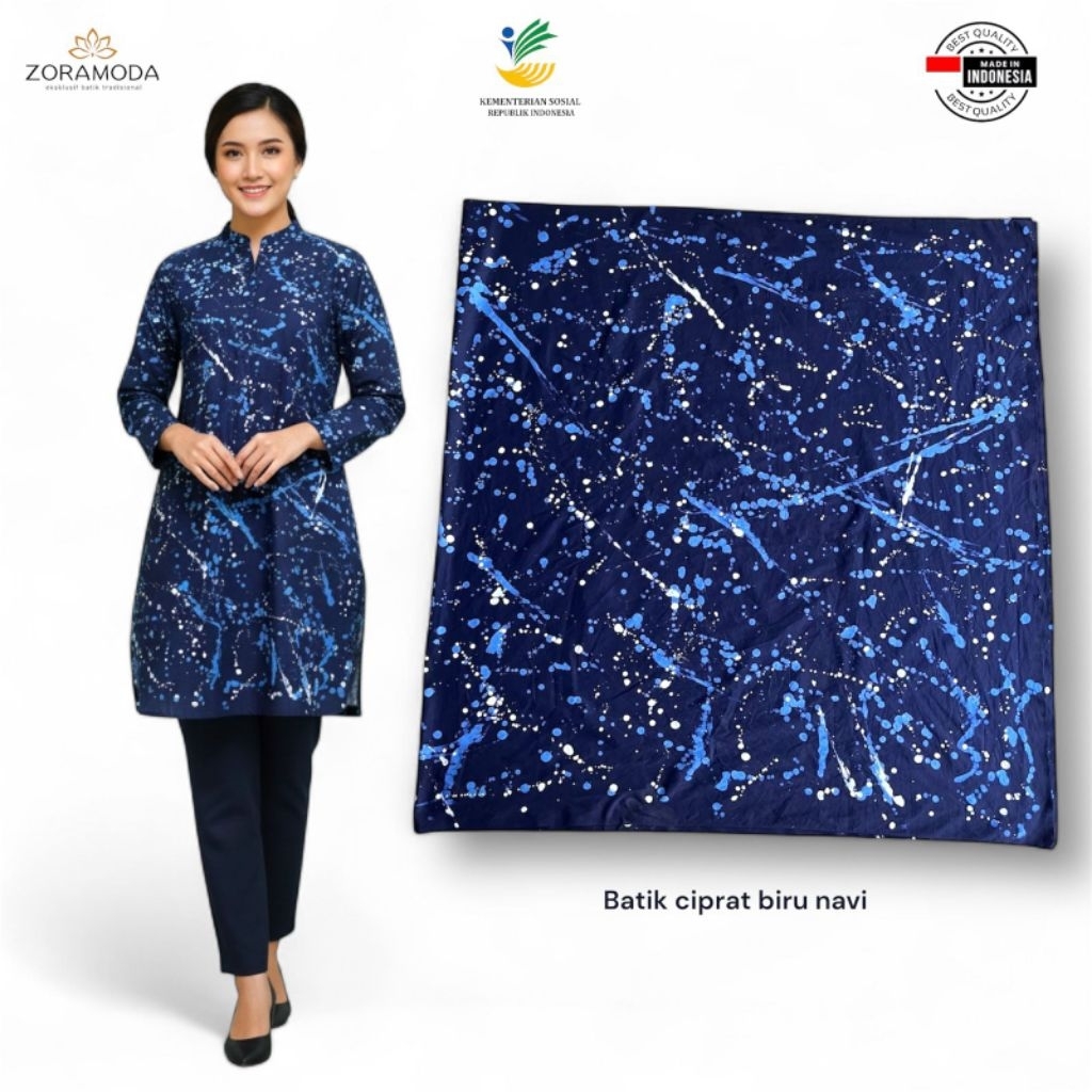Jual Batik ala Kemensos Ciprat warna Biru navy batik handmade kain ...