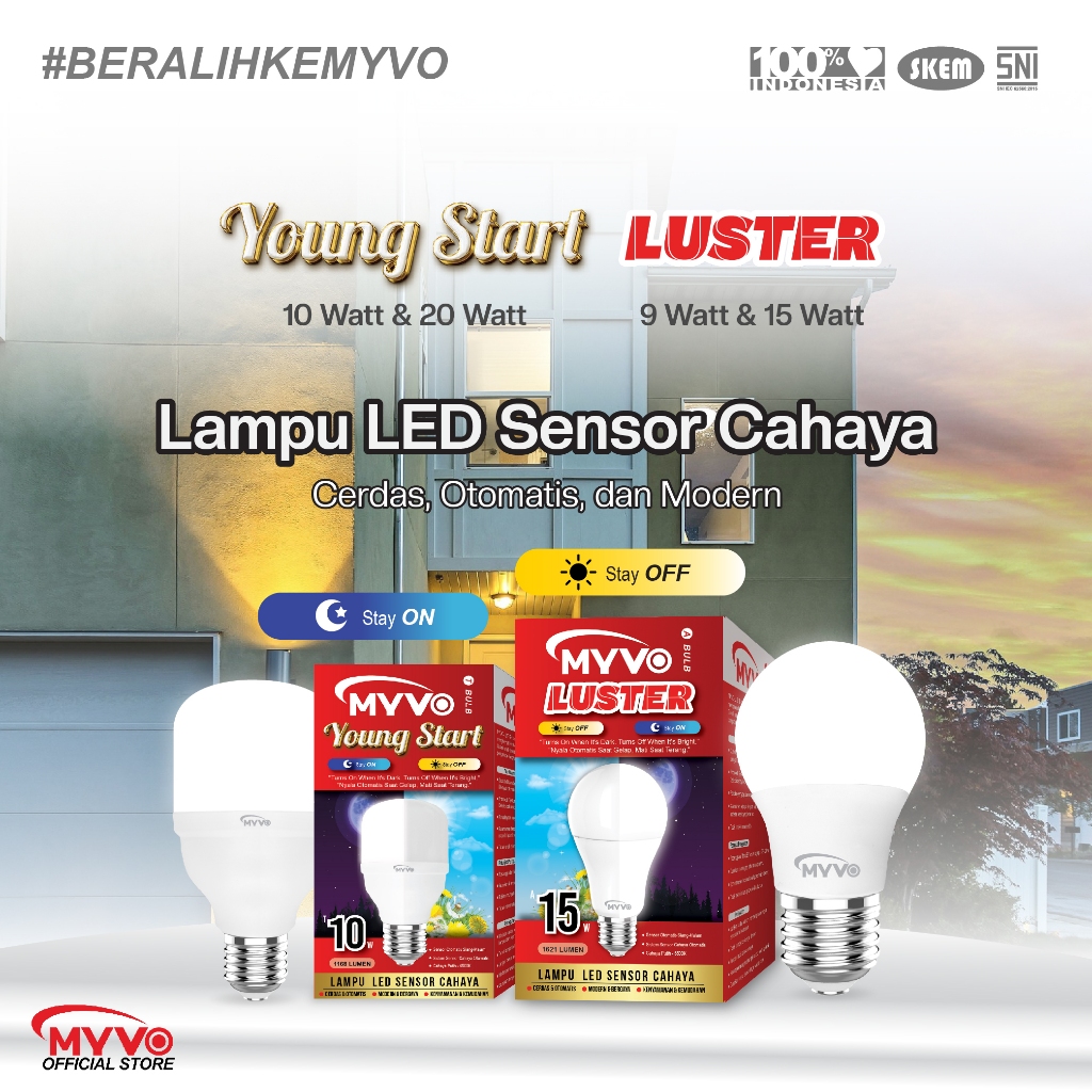 Jual MYVO Lampu Led Sensor Cahaya Luster 15 Watt Cahaya Putih | Shopee ...