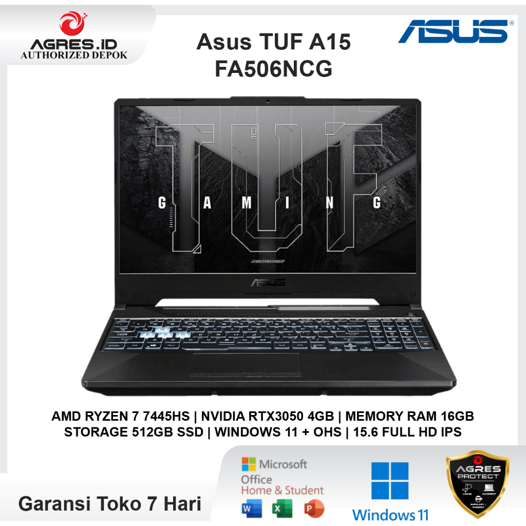 Laptop Asus TUF A15 FA506NCG Ryzen 7435HS RTX3050 4GB 16GB 512GB Win 11  OHS FHD 144Hz IPS