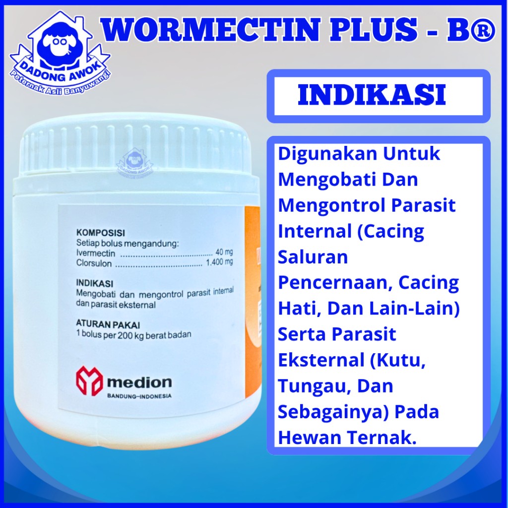 Jual WORMECTIN PLUS B 1 Bolus - OBAT PARASIT GUDIK - GATAL - KUTU ...