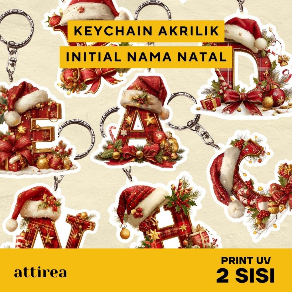 Jual Gantungan Kunci Akrilik Inisial - Natal | Keychain Souvenir ...
