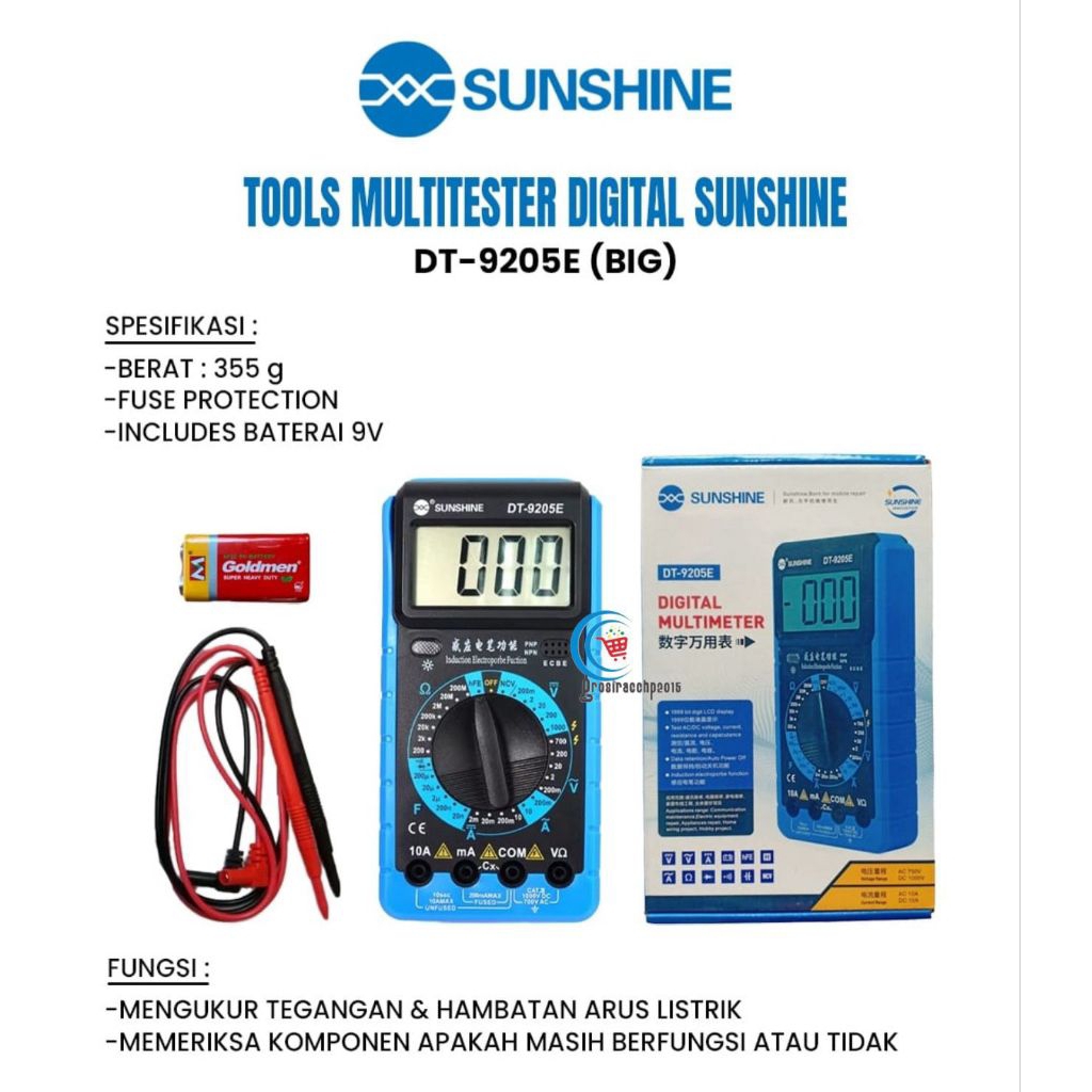 Jual SUNSHINE DT-9205E ( BIG ) MULTITESTER DIGITAL / AVOMETER | Shopee ...