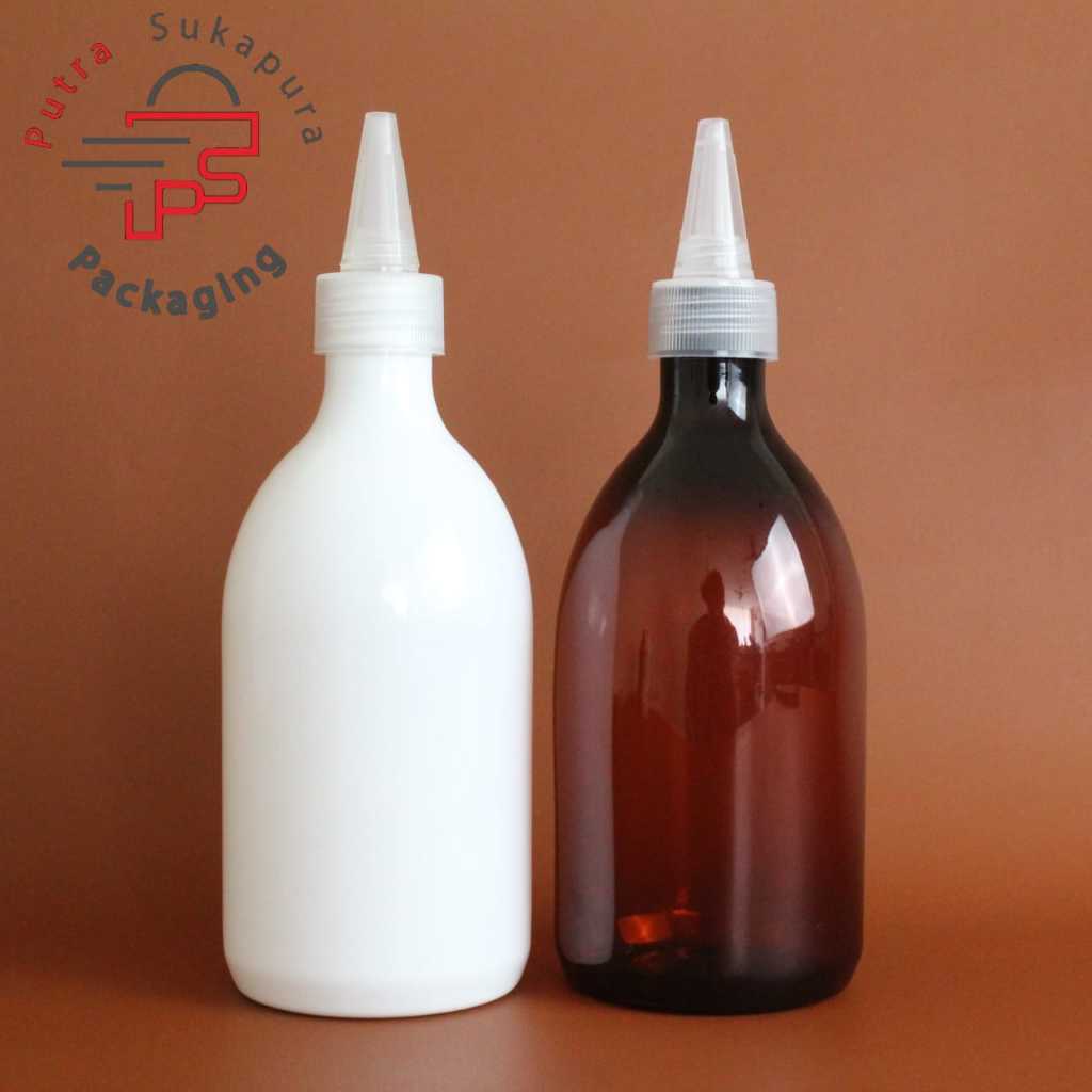 Jual Botol kerucut 300ml oval / botol tinta 300ml oval kerucut neck 24 ...