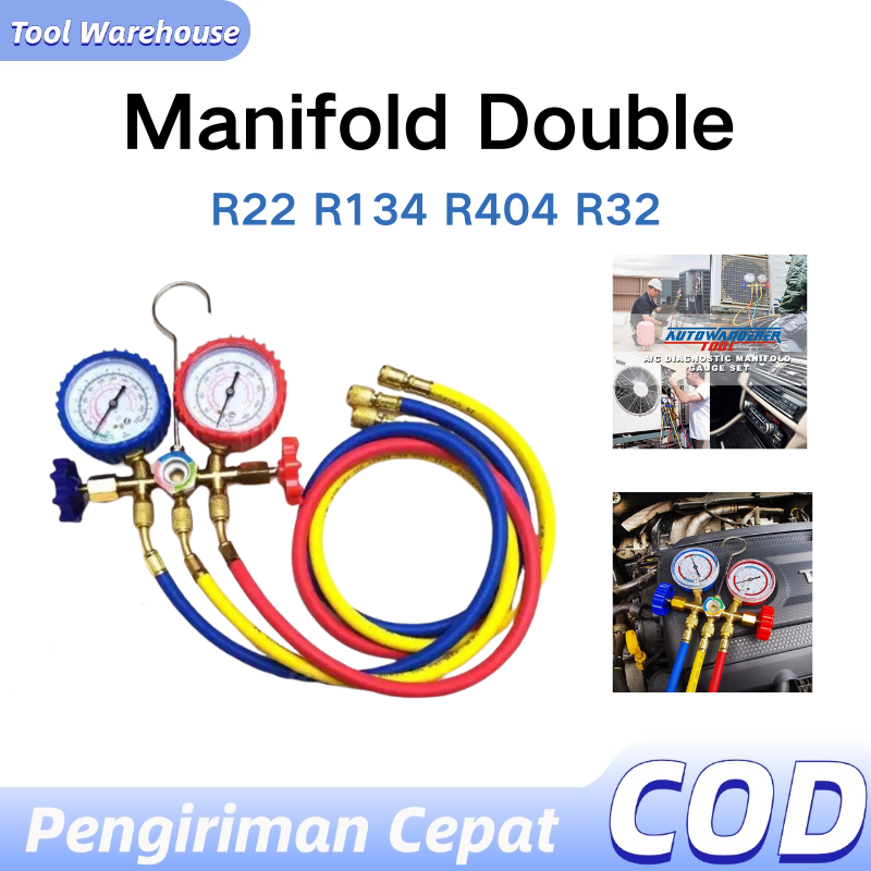 Jual COD Manifold Double R22 R134 R404 R32 AC Double Manifold Paket ...