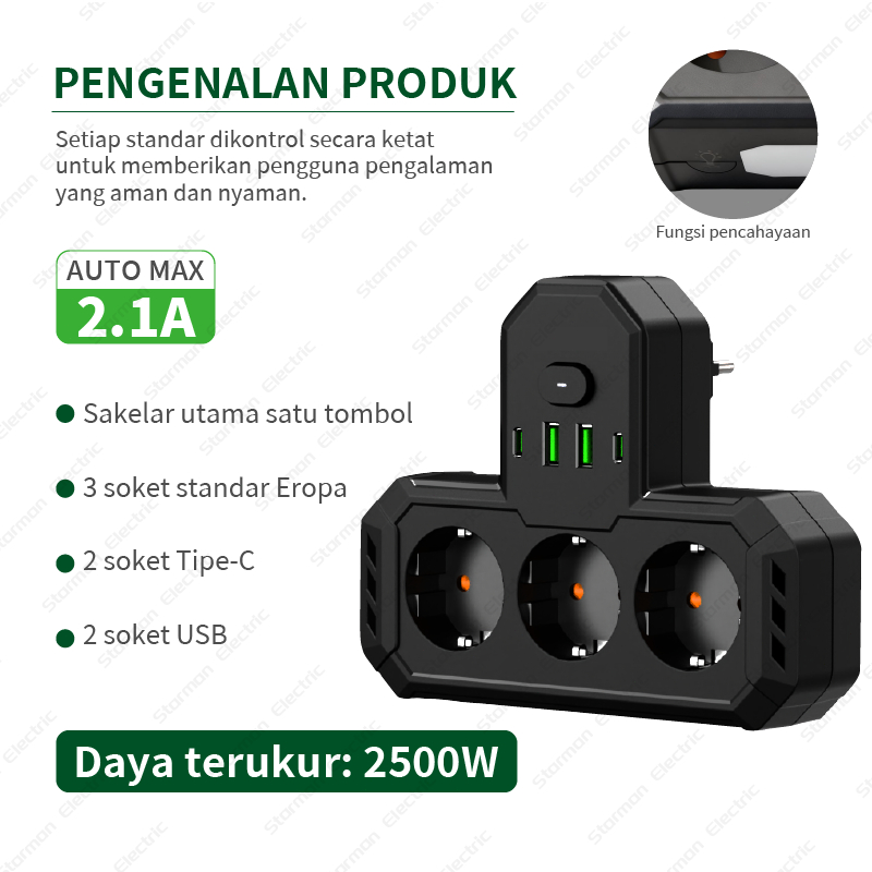 Jual 2500W Power Strip Terpasang Di Dinding Daya dengan lampu malam LED ...