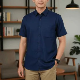 Hem Pria Lengan Pendek Oplain Baju Kemeja Dewasa Formal Polos Slimfit Katun Premium Distro