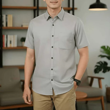 Hem Pria Lengan Pendek Oplain Baju Kemeja Dewasa Formal Polos Slimfit Katun Premium Distro