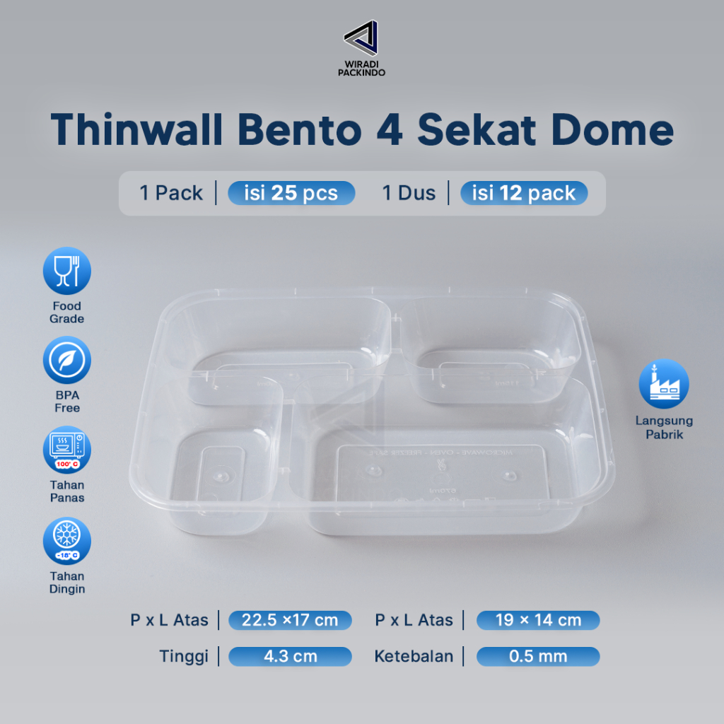 Jual Kotak Makan Plastik 4 Sekat Dome / Thinwall Bento Sekat OTH-1 ...
