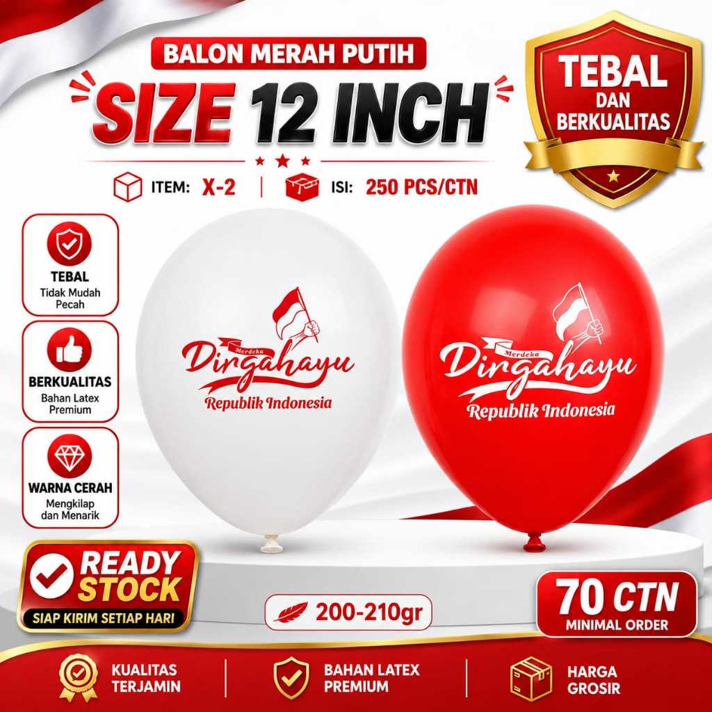 [ 17-AN ] 100pcs Balon Merah Putih Dan 50 Bando Voil Bendera Merah Putih Acara Agustusan Dirgahayu RI 45