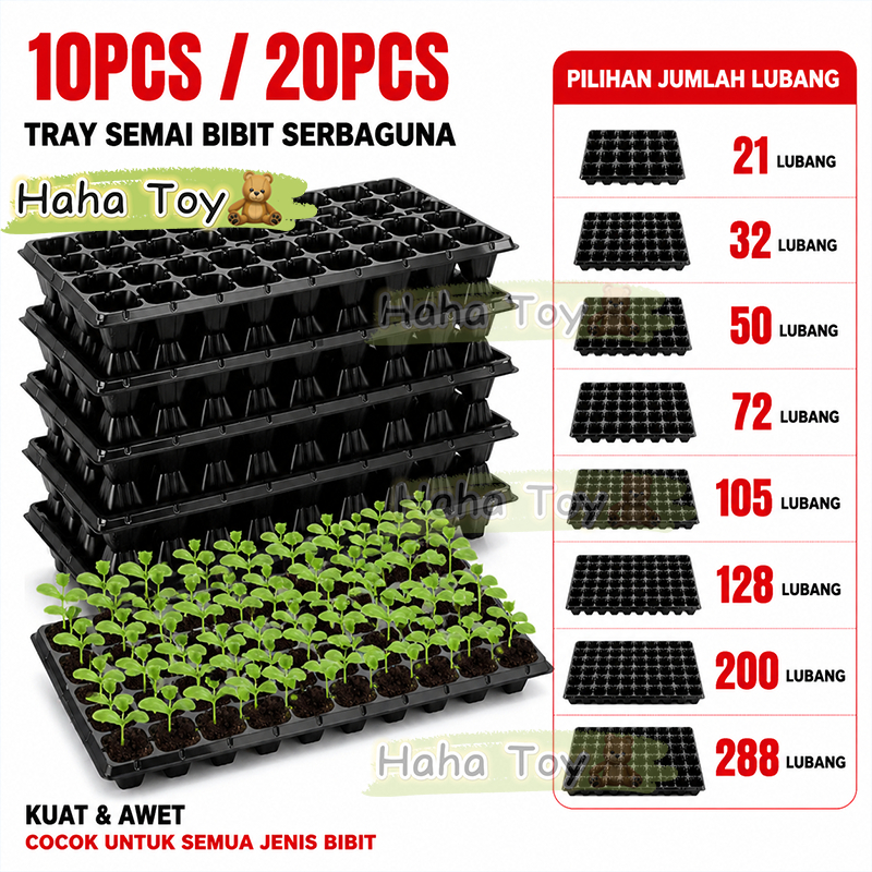 Baki Semai Bibit 10Pcs/20Pcs Pot Tray Lubang 21/32/50/72/105/128/200/288 untuk Pembibitan Tanaman Hidroponik