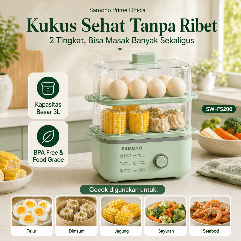Jual SAMONO Official Food Steamer Low Watt FS200 Kukusan Elektrik 2 ...