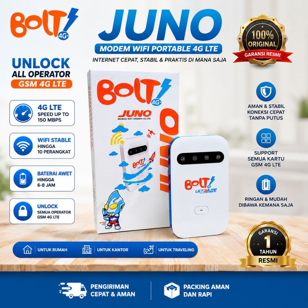 [Unit 100% Baru] MiFi Modem WiFi 4G Bolt Juno (UNLOCK Telkomsel dan Smartfren 4G)