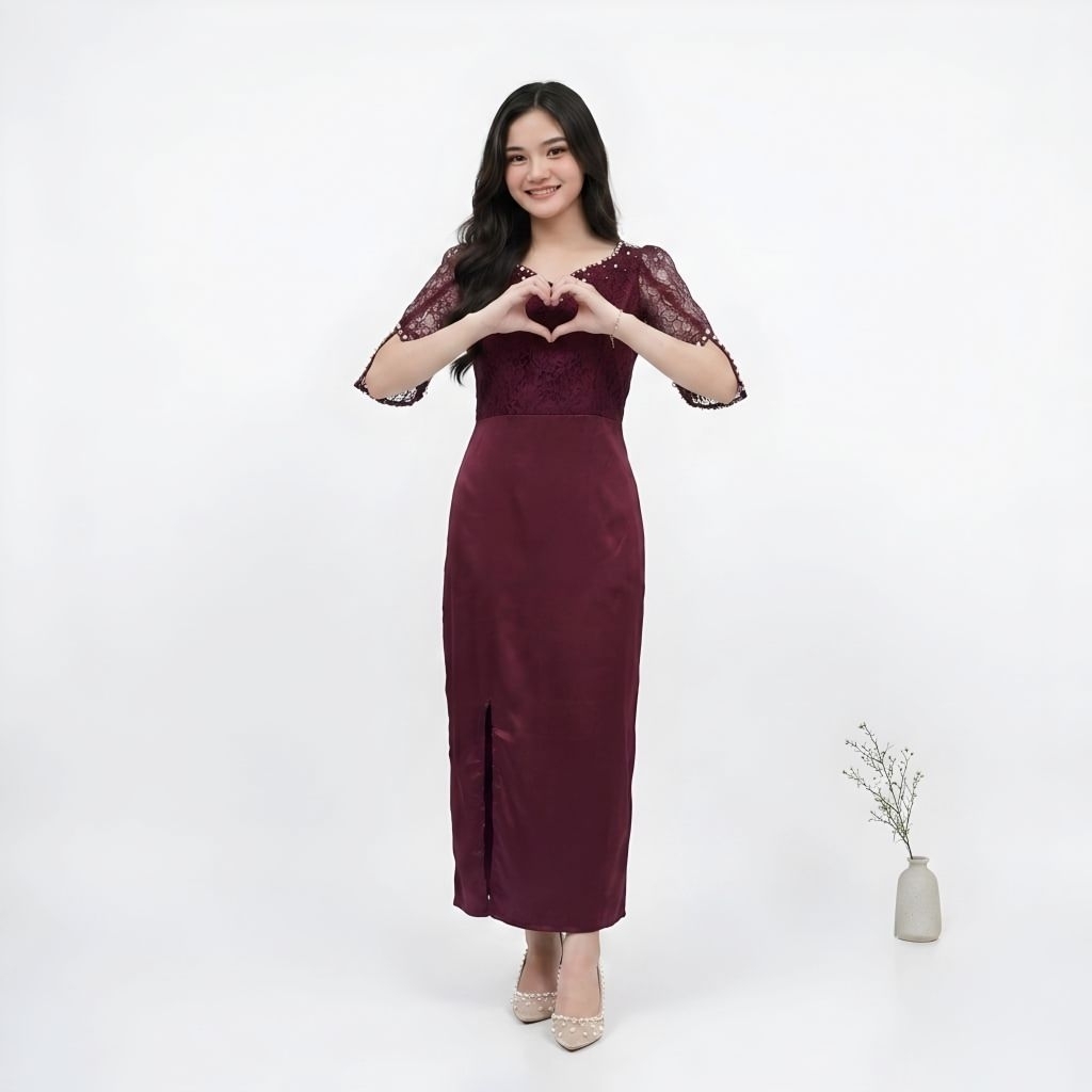 Jual Gaun Wanita Elegan Brokat Satin Dress Formal Pesta Kondangan Wisuda Lamaran Bridesmaid Katisa Rd