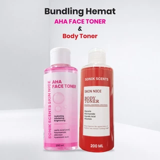 [PAKET HEMAT] Glowing Set Head To Toe - Skin Nice Body Toner Merah 200 ML  + Face Toner Pink 200 ML