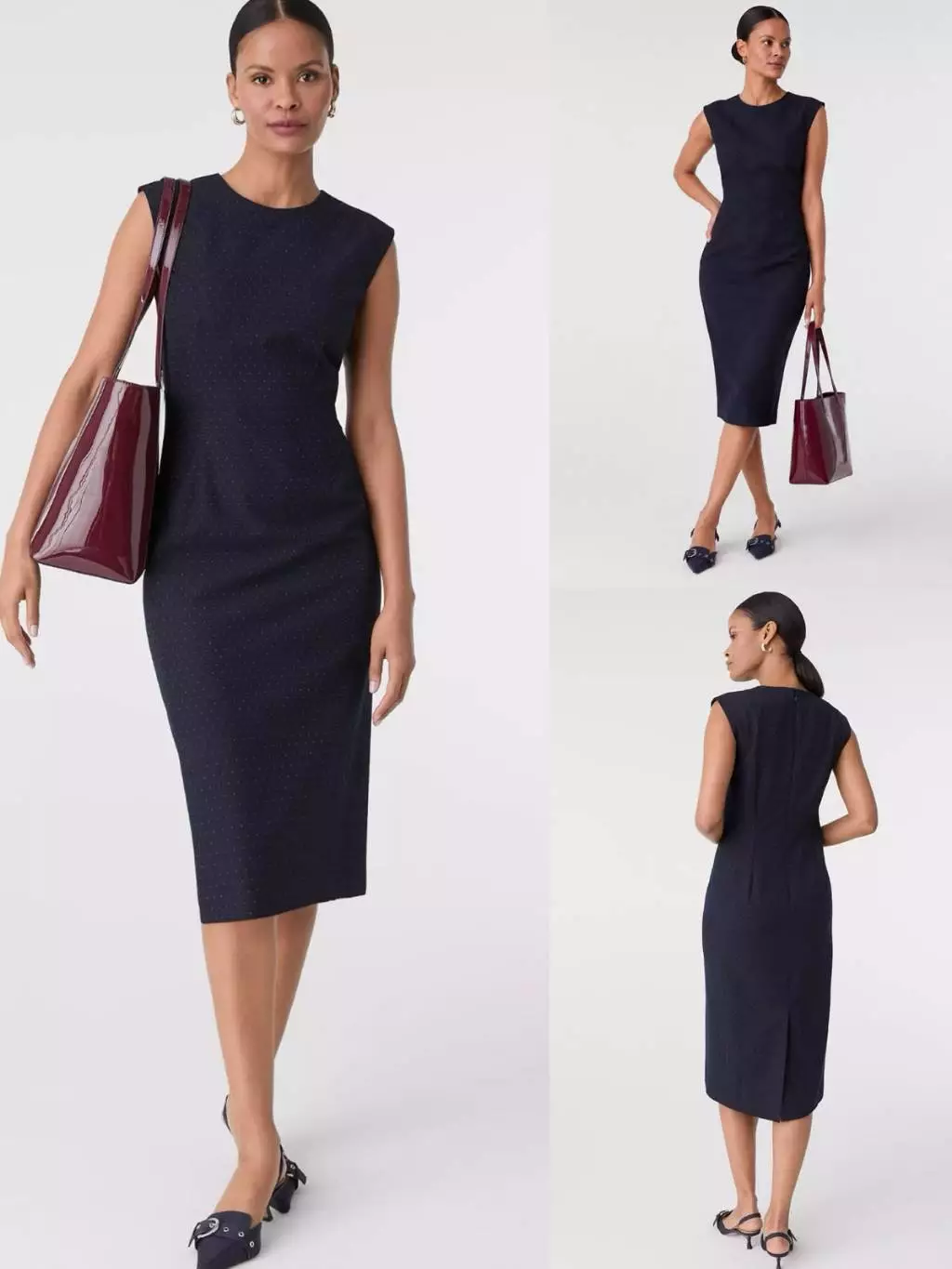 Midi Dress Wanita Kantoran Formal Casual AT Crew Neck Sheath Dress - 2777
