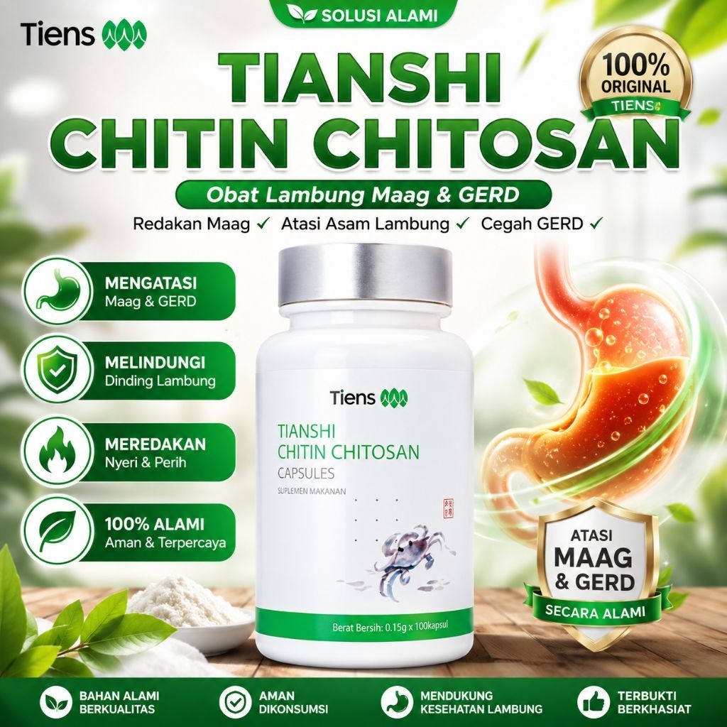 Obat Asam Lambung Maag dan Gerd Chitin Chitosan Tiens Original 100 Kapsul BPOM