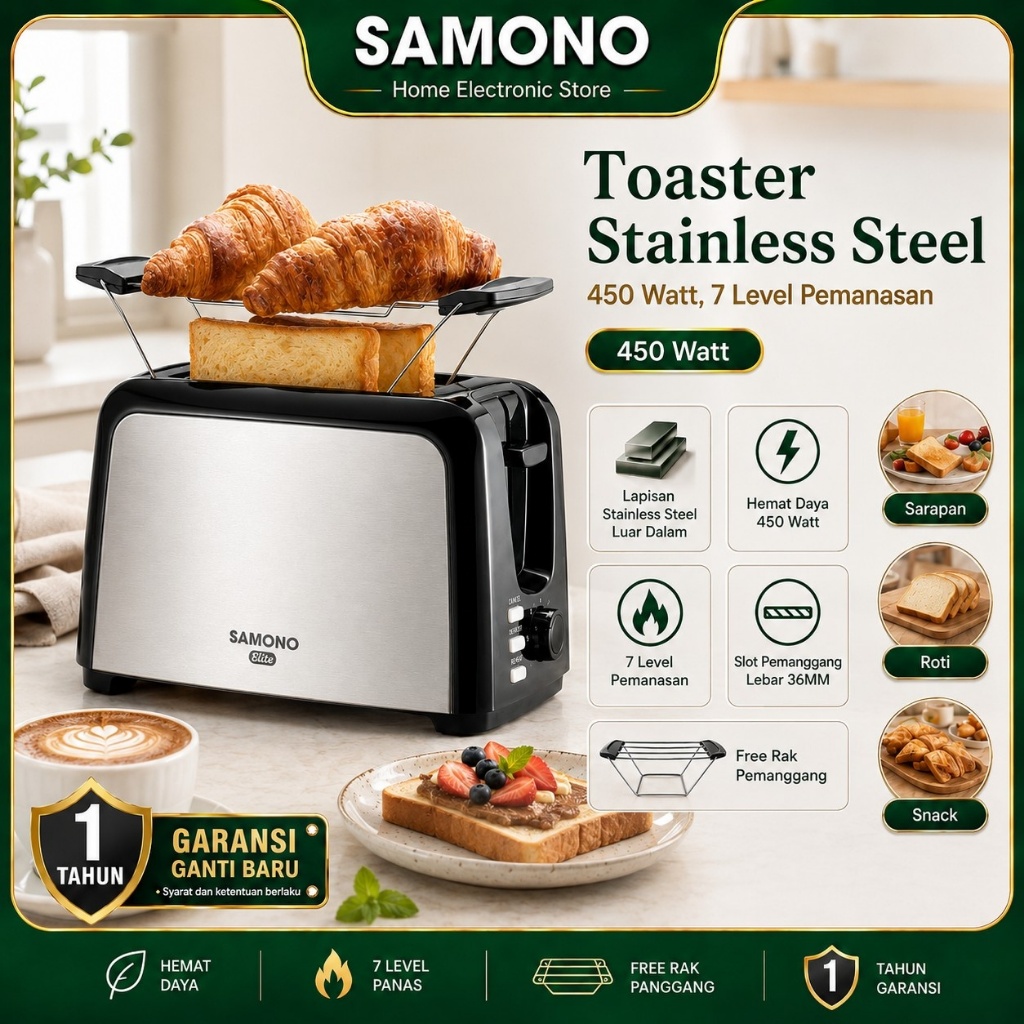 Jual SAMONO Toaster Pemanggang Roti 450 Watt 7 Level Pemanas Dengan Rak ...