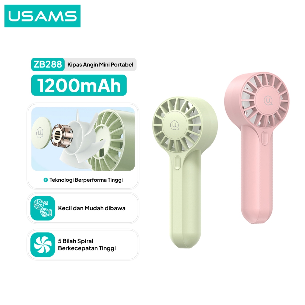 USAMS ZB288 Kipas Angin Portable High Speed Handheld Mini Fan 1200mAh