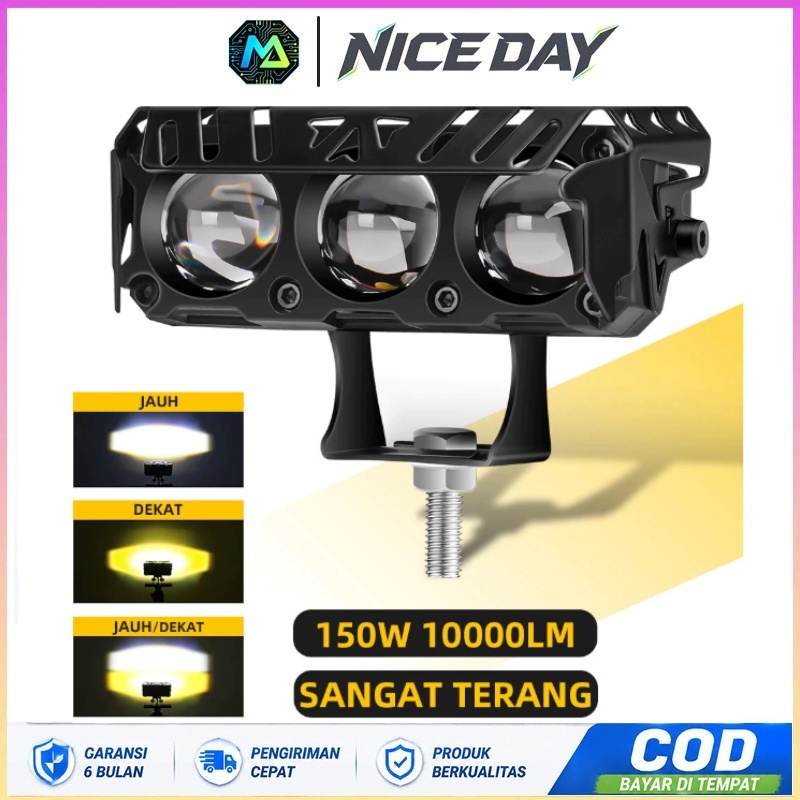 Spotlight 3 Mata Lampu Tembak Sorot Laser LED Foglamp SQL Waterproof Univesal Putih Kuning 12-24V Waterproof IP68