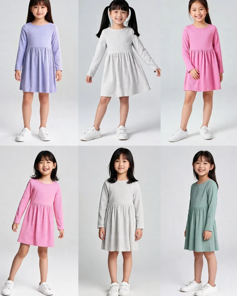 Dress Anak Perempuan Junior Bahan Katun Rib CTR Long-Sleeve Ribbed Dress - 2648