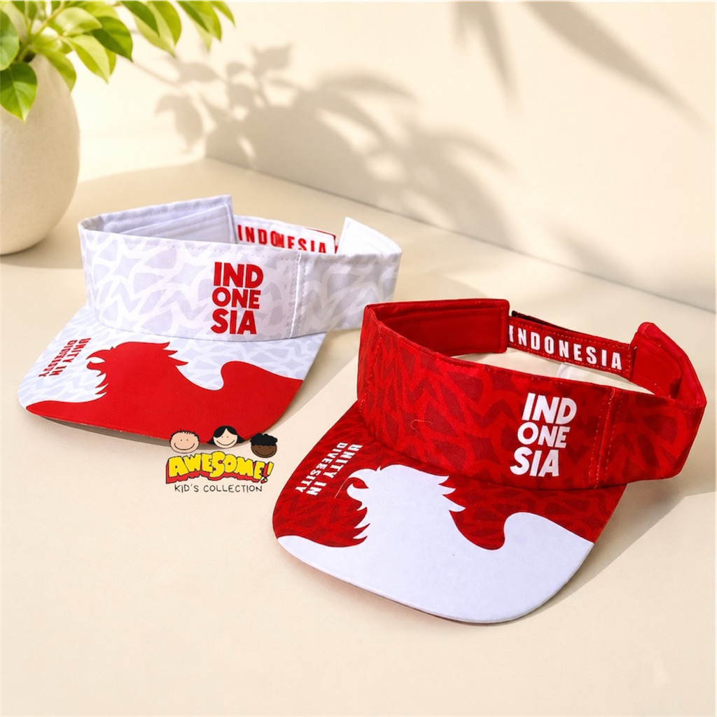 Topi Visor Dewasa 17 Agustus Motif Merah Putih – Unity in Diversity, Cocok untuk Lomba & Acara Kemerdekaan