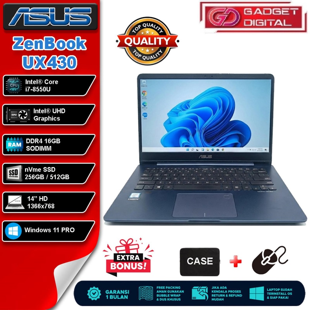 Jual LAPTOP ASUS ZenBook UX430U Core i7-8550U | 16GB / nVme SSD