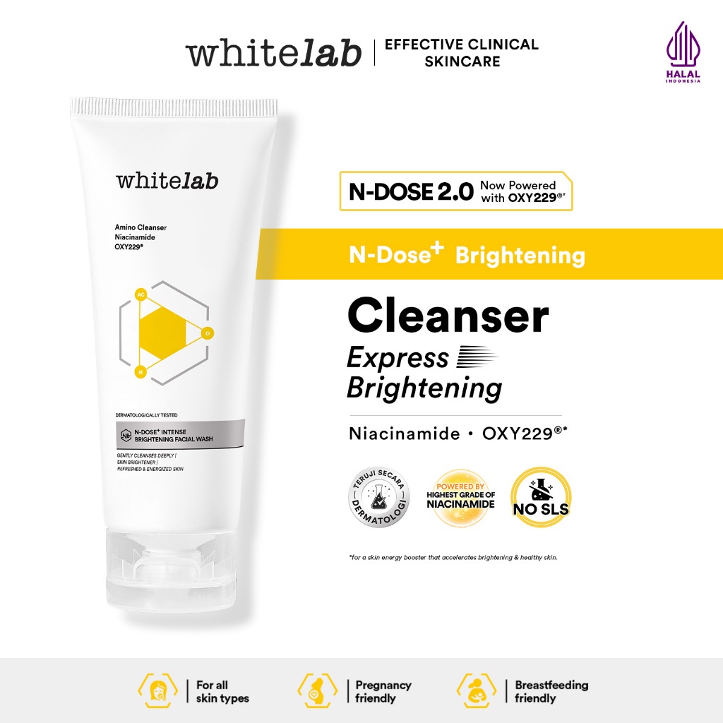 Whitelab Facial Wash Brightening - Sabun Cuci Muka Pembersih Pencerah N-Dose+ 2.0 dengan Amino Cleanser