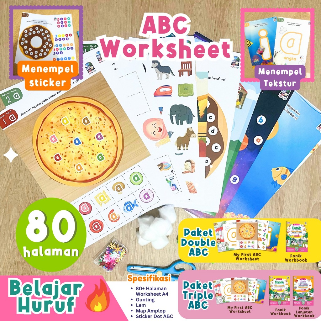 Jual ABC Worksheet - Belajar Baca Membaca- MyBunayya - Worksheet Abjad ...